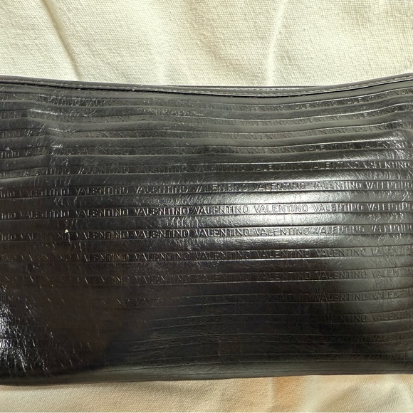 VINTAGE Mario Valentino V Mark Embossed Black Leather Clutch